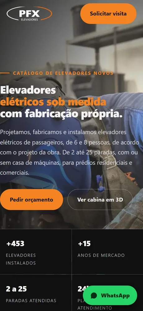 Catálogo digital da PFX Elevadores aberto no celular