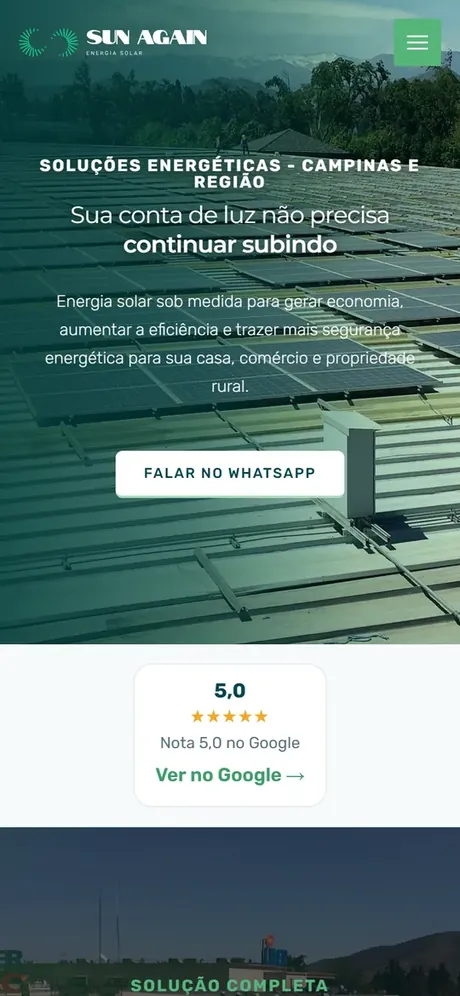 Site da Sun Again aberto no celular